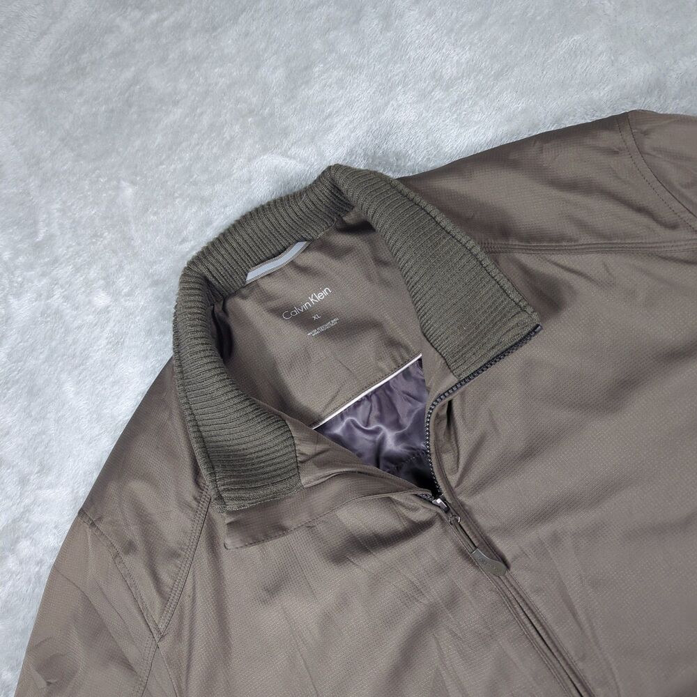 Calvin Klein Mens XL Olive Green Full Zip Ripstop Bomber Jacket Windproof